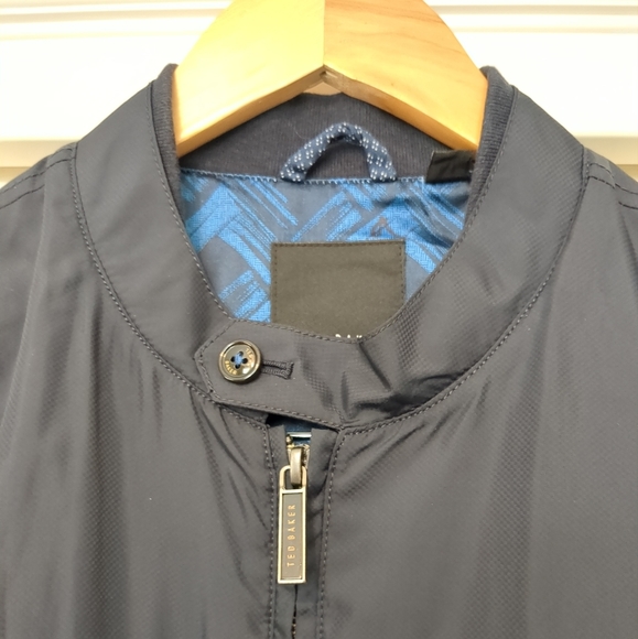 TED BAKER LONDON Electiv Mens Bomber Windbraker Nylon Navy Blue Jacket Size 4 - Picture 6 of 11
